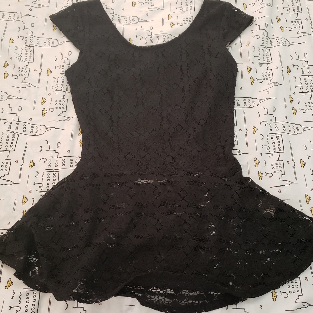 Black sleeveless lace top with ruffle